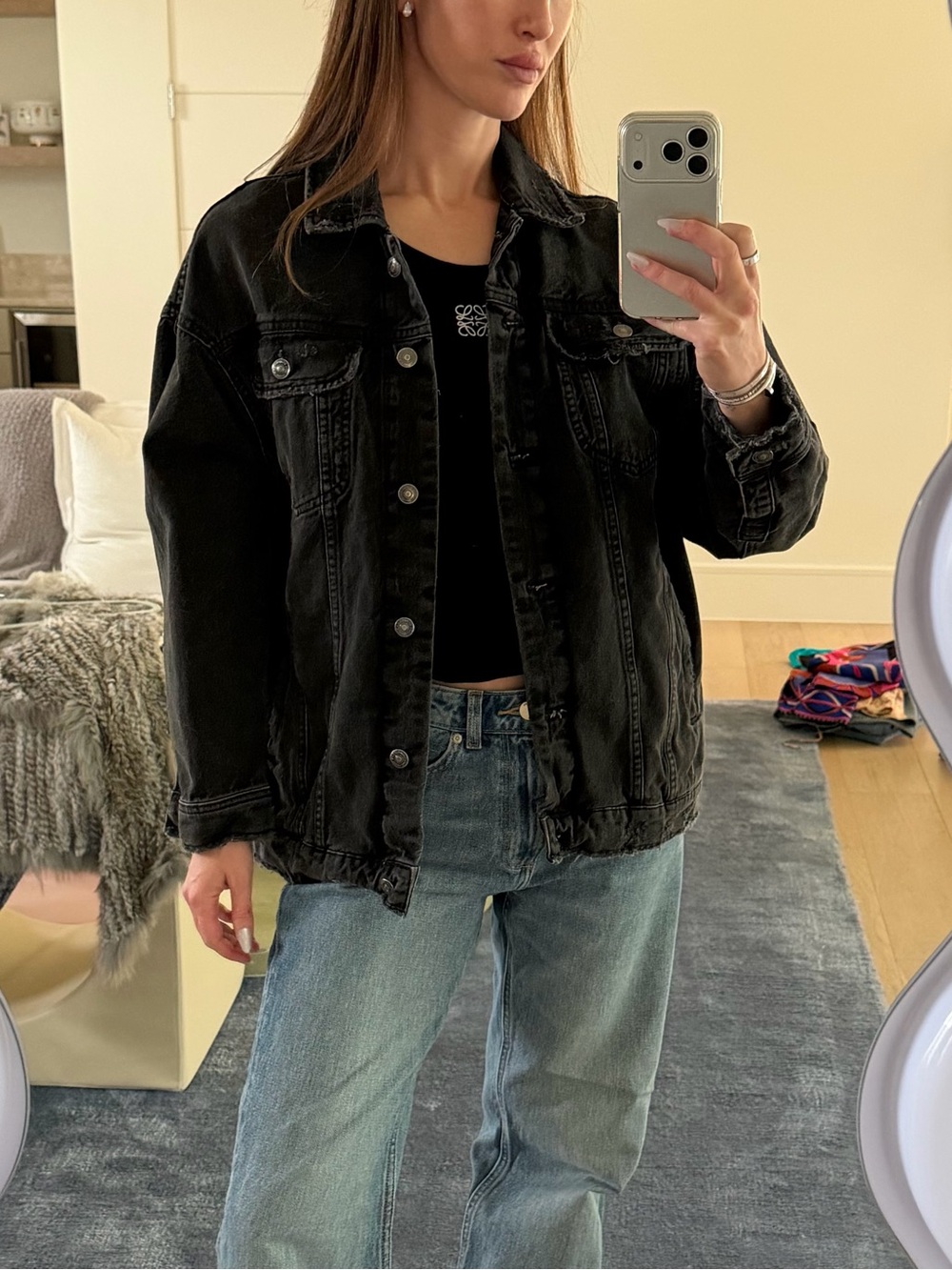 Zara Black Oversized Denim Jacket